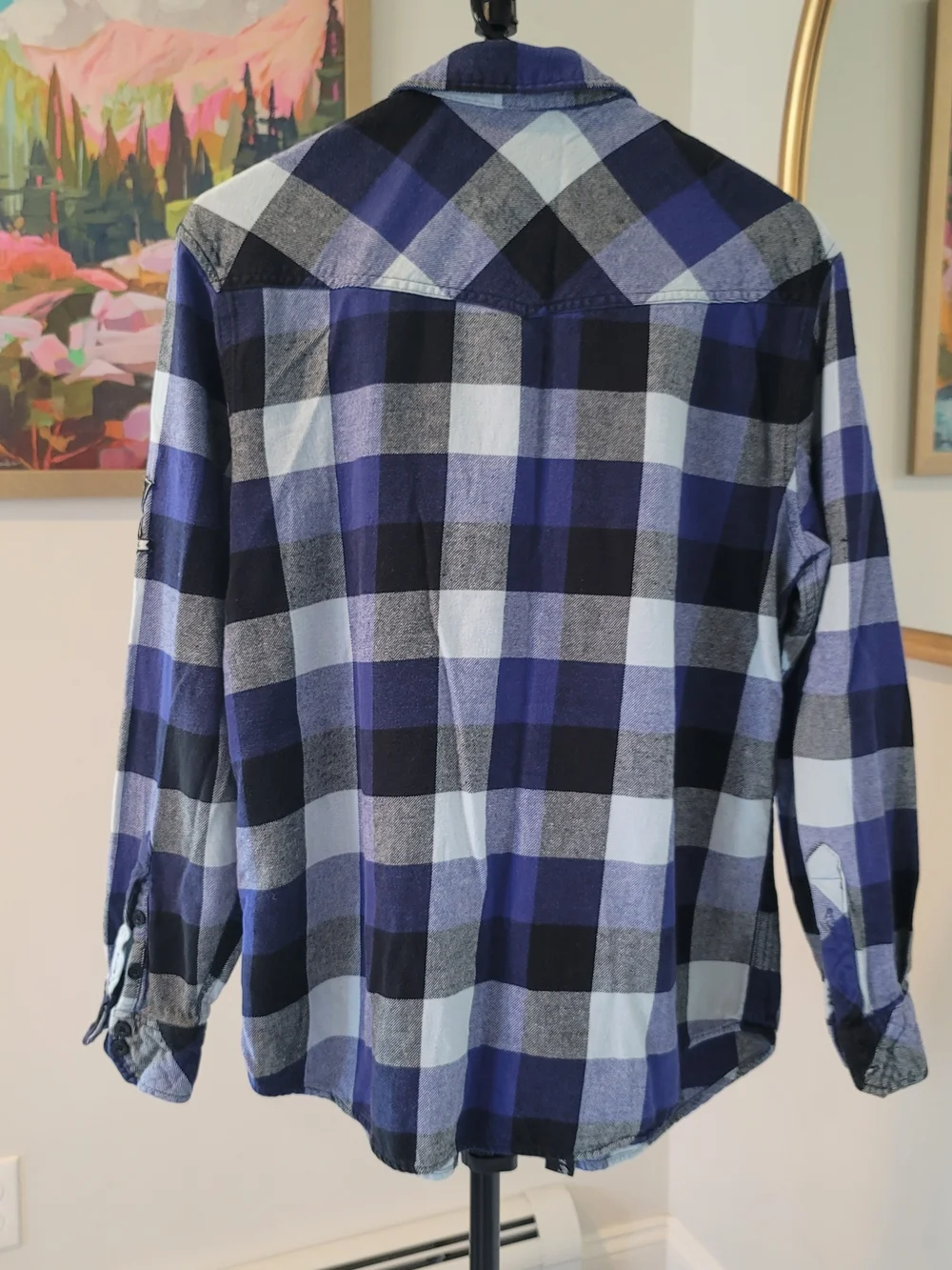 TSA Long Sleeve Plaid Button Down Flannel Shirt Blue Black Men's Size  L